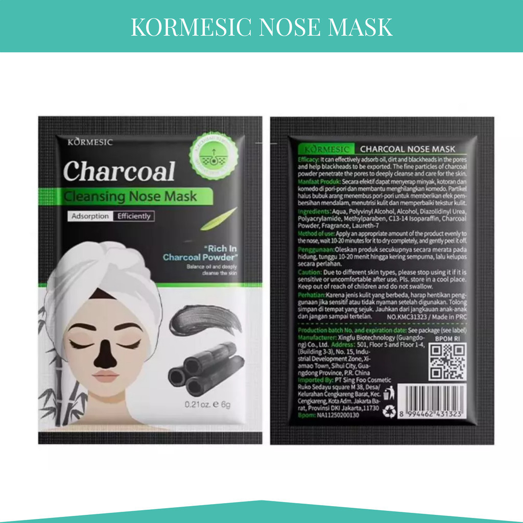 kormesic charcoal cleansing nose mask 6g/masker hidung kormesic charcoal cleansing nose mask 6g/masker hidung