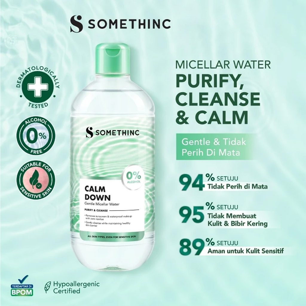 somethinc calm down gentle micellar water 100ml and 400ml/pembersih make up somethinc calm down gentle micellar water 100ml and 400ml/pembersih make up