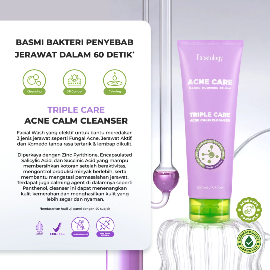 facetology triple care acne calm cleanser 100ml/pembersih wajah facetology triple care acne calm cleanser 100ml/pembersih wajah