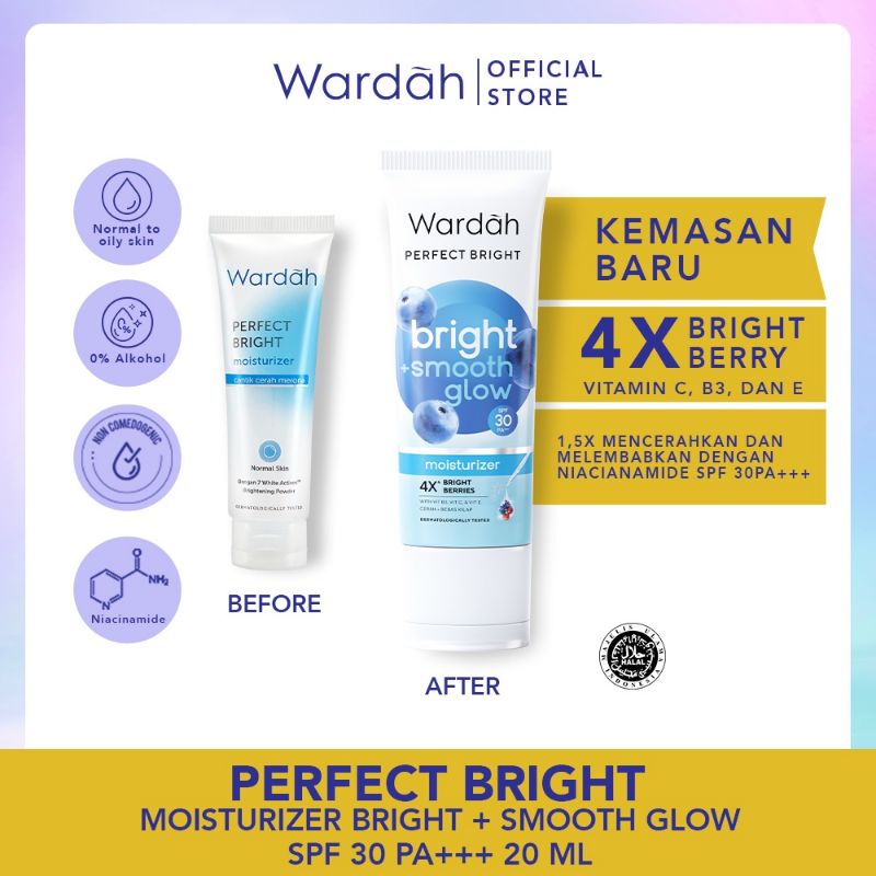 wardah perfect bright moisturizer bright smooth glow spf 30 pa+++ 20ml | bright oil control | bright night glow wardah perfect bright moisturizer bright smooth glow spf 30 pa+++ 20ml | bright oil control | bright night glow