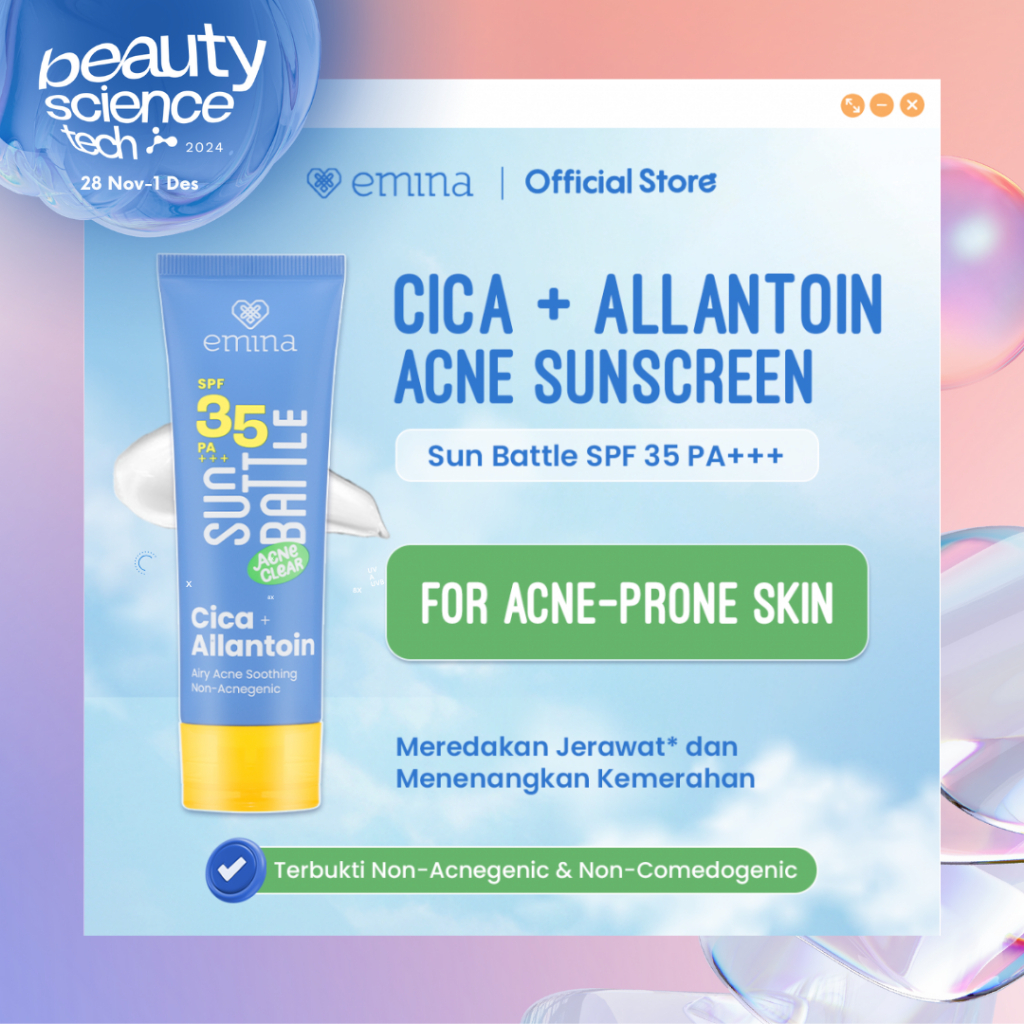 emina sun battle acne clear cica allantoin airy acne soothing sunscreen spf 35 pa+++ 50ml/tabir surya emina sun battle acne clear cica allantoin airy acne soothing sunscreen spf 35 pa+++ 50ml/tabir surya