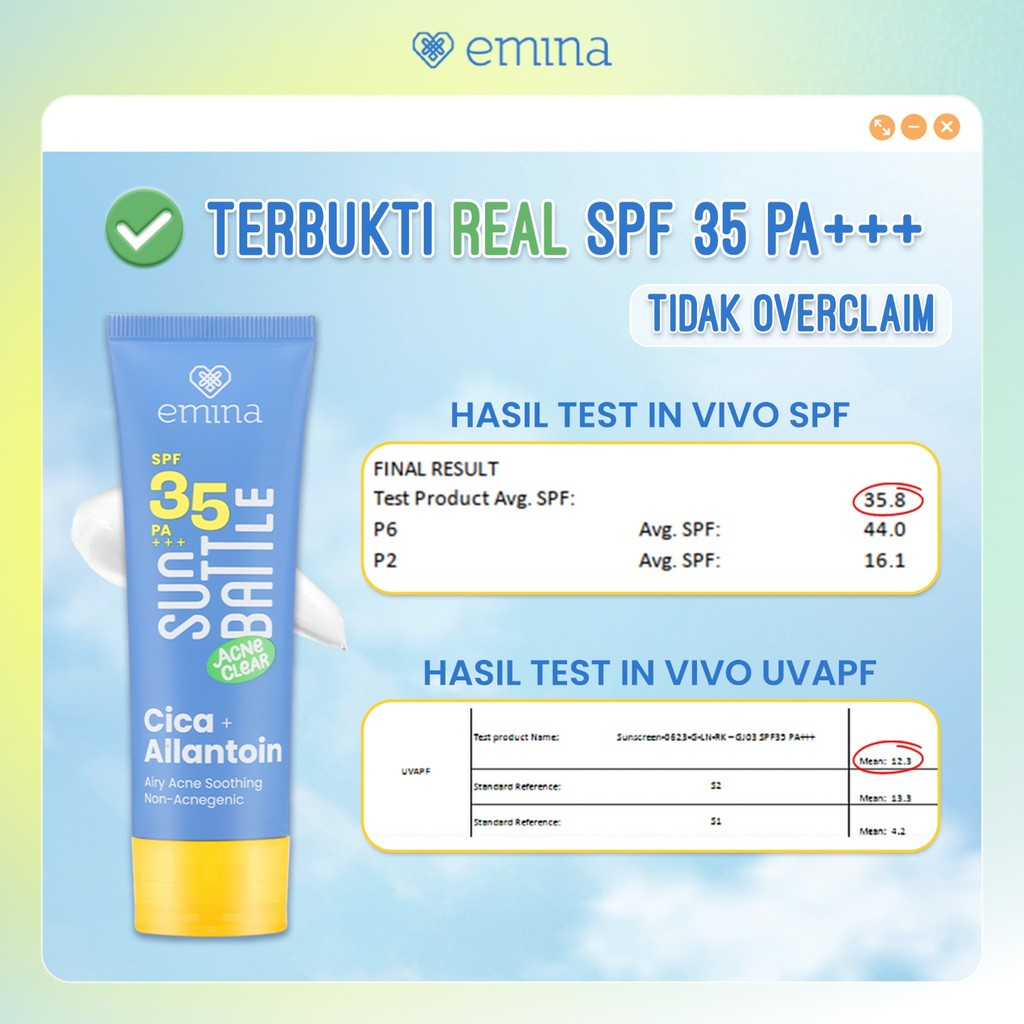 emina sun battle acne clear cica allantoin airy acne soothing sunscreen spf 35 pa+++ 50ml/tabir surya emina sun battle acne clear cica allantoin airy acne soothing sunscreen spf 35 pa+++ 50ml/tabir surya