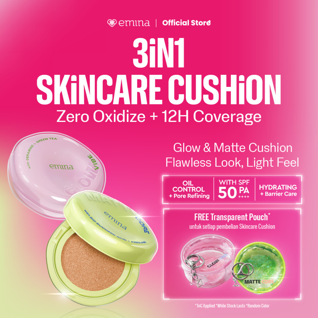 emina glow and matte 3in1 skincare cushion spf 50 pa++++ 13g/alas bedak emina glow and matte 3in1 skincare cushion spf 50 pa++++ 13g/alas bedak