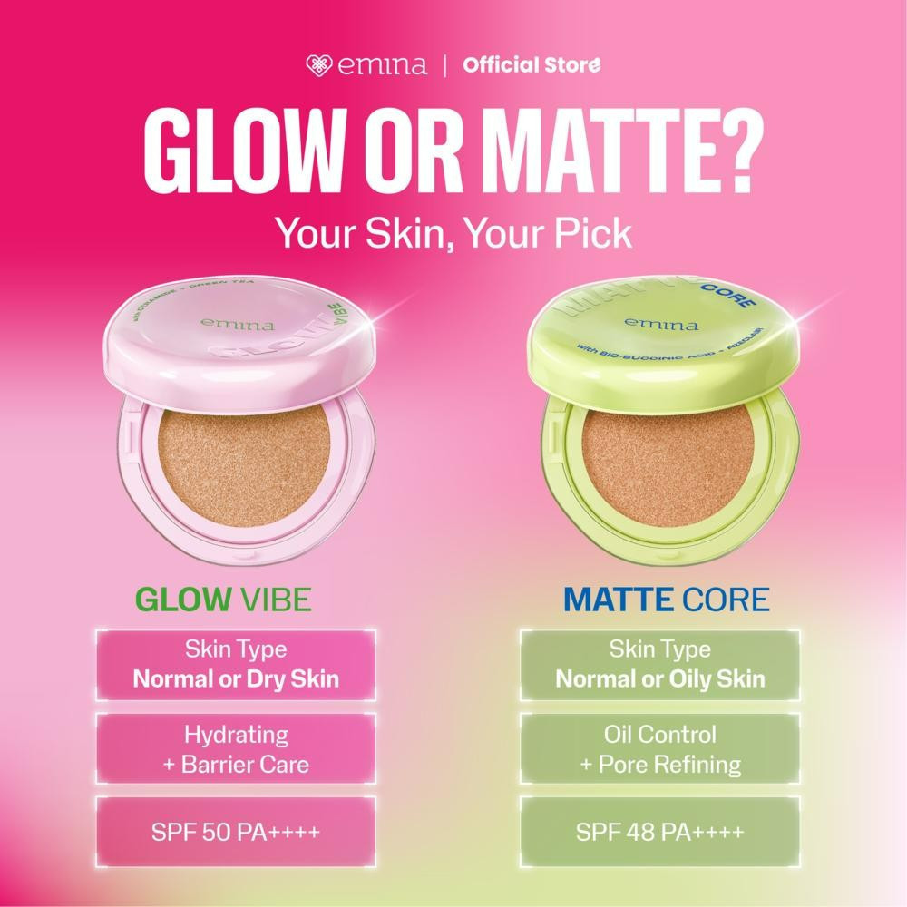 emina glow and matte 3in1 skincare cushion spf 50 pa++++ 13g/alas bedak emina glow and matte 3in1 skincare cushion spf 50 pa++++ 13g/alas bedak