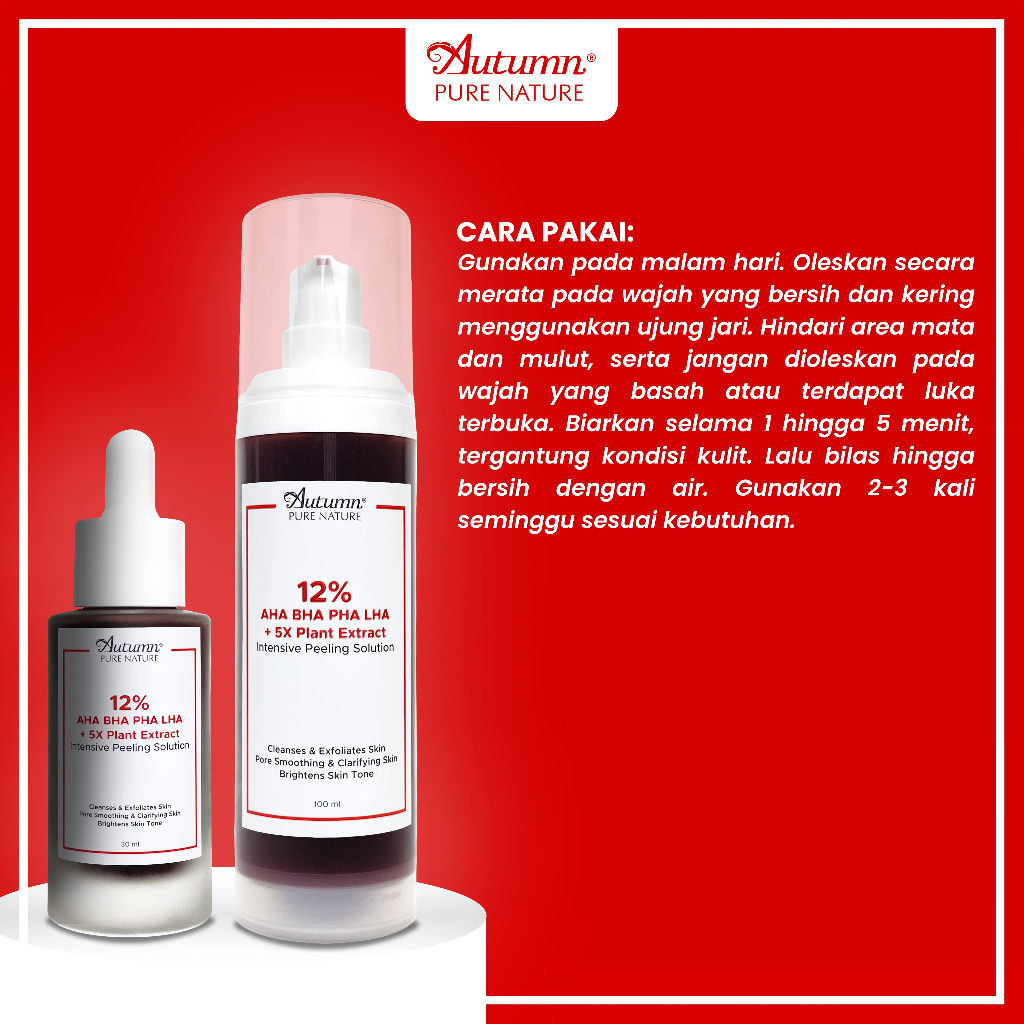 autumn 12% aha bha pha 5x plant extract intensive peeling solution serum 30ml & 100ml/serum wajah autumn 12% aha bha pha 5x plant extract intensive peeling solution serum 30ml & 100ml/serum wajah