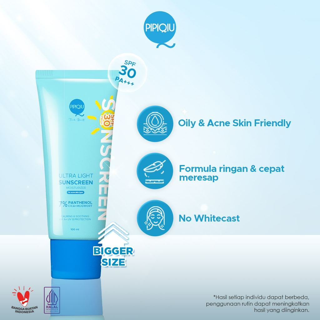 pipiqiu ultra light sunscreen 7% panthenol moisturizer bright and protect spf 30 pa+++ 100ml/tabir surya pipiqiu ultra light sunscreen 7% panthenol moisturizer bright and protect spf 30 pa+++ 100ml/tabir surya
