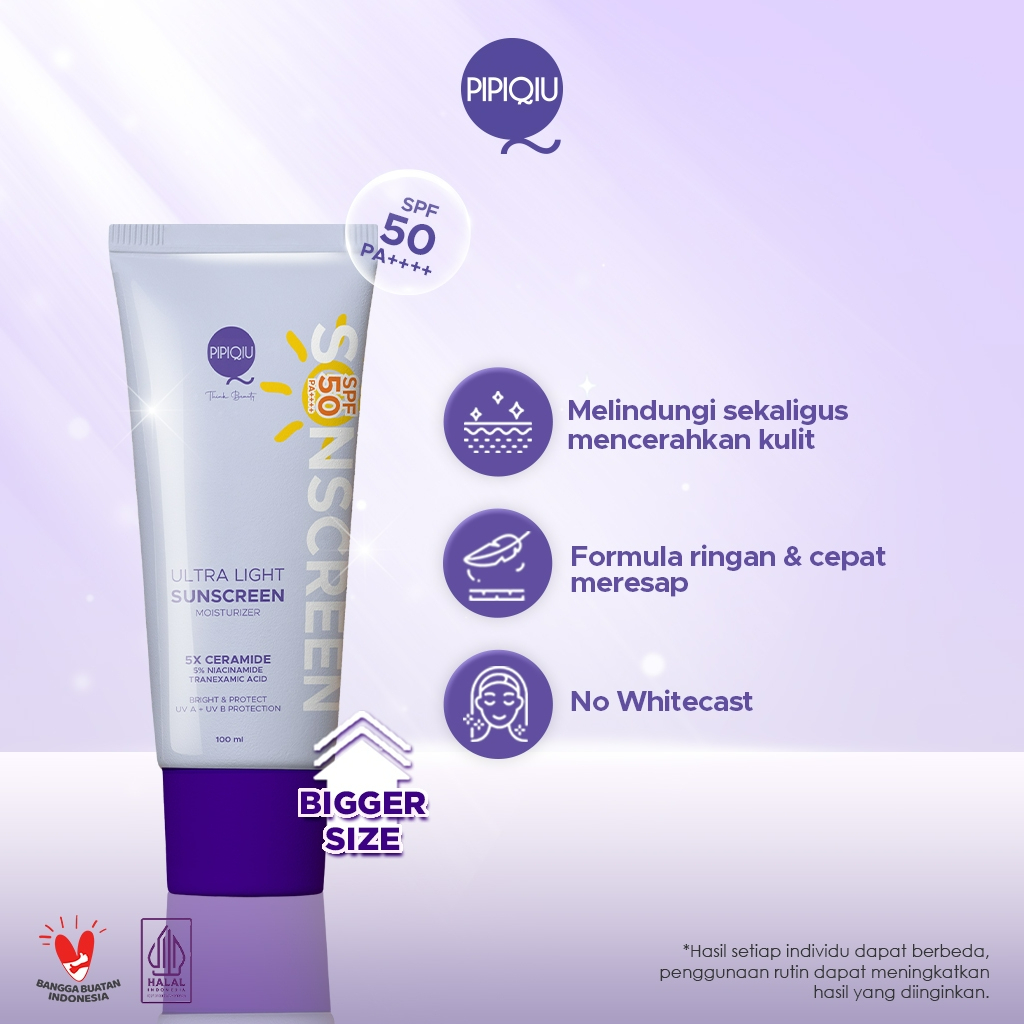 pipiqiu ultra light sunscreen 5x ceramide moisturizer bright and protect spf50 pa+++ 100ml/tabir surya pipiqiu ultra light sunscreen 5x ceramide moisturizer bright and protect spf50 pa+++ 100ml/tabir surya