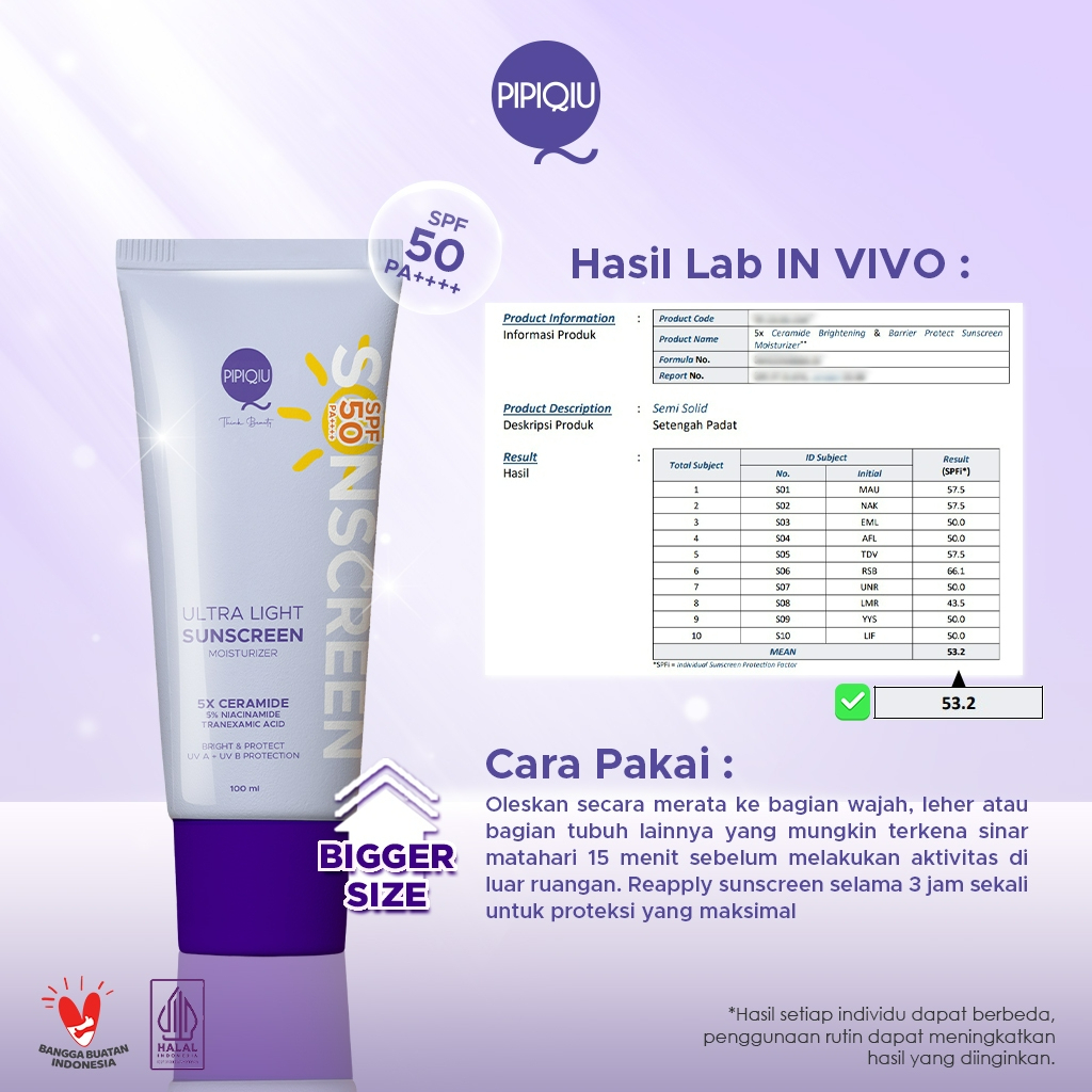 pipiqiu ultra light sunscreen 5x ceramide moisturizer bright and protect spf50 pa+++ 100ml/tabir surya pipiqiu ultra light sunscreen 5x ceramide moisturizer bright and protect spf50 pa+++ 100ml/tabir surya