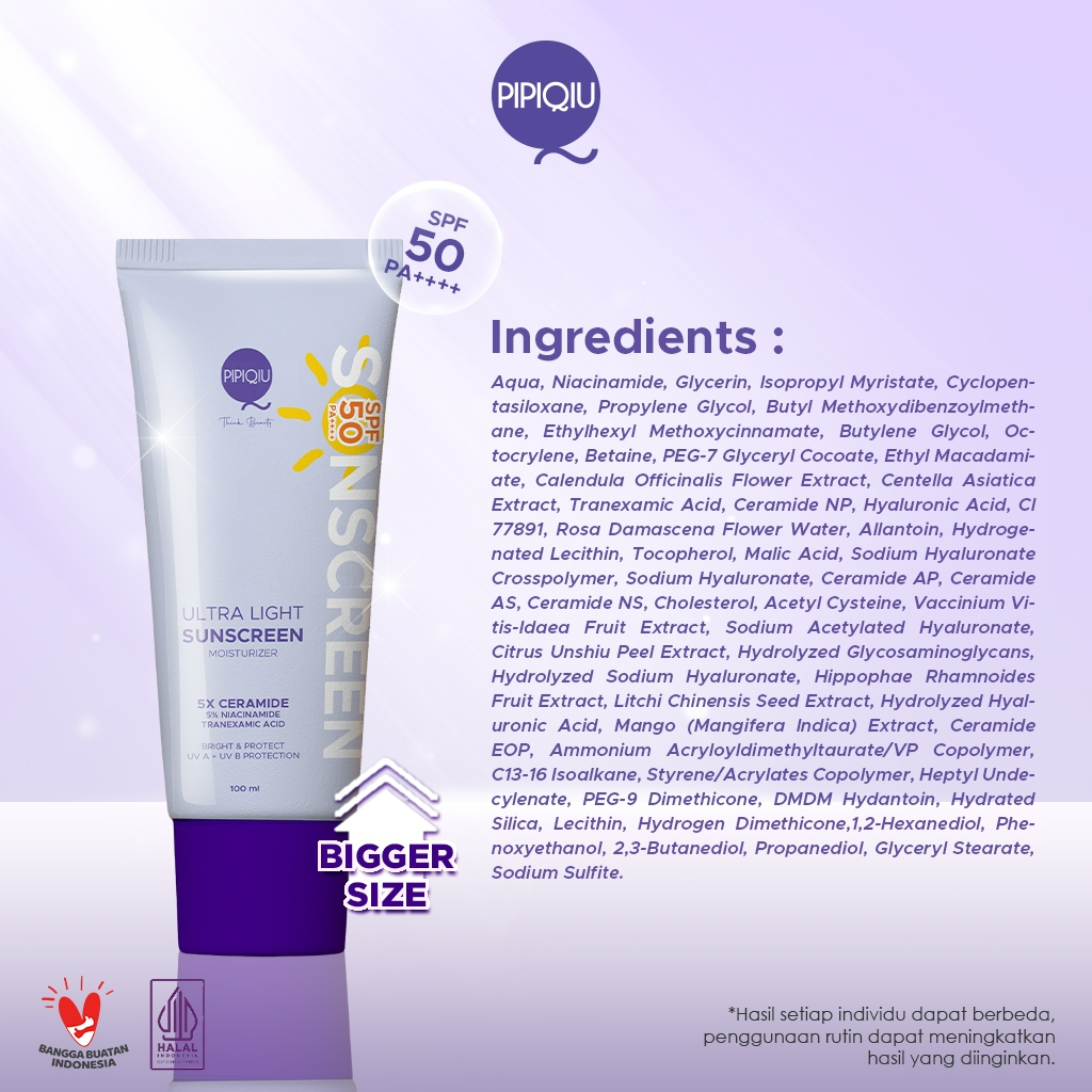 pipiqiu ultra light sunscreen 5x ceramide moisturizer bright and protect spf50 pa+++ 100ml/tabir surya pipiqiu ultra light sunscreen 5x ceramide moisturizer bright and protect spf50 pa+++ 100ml/tabir surya