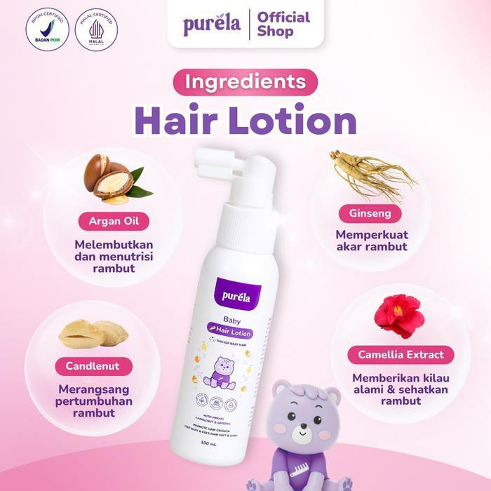 purela baby hair lotion 60ml and 100ml/perawatan rambut bayi dan anak purela baby hair lotion 60ml and 100ml/perawatan rambut bayi dan anak
