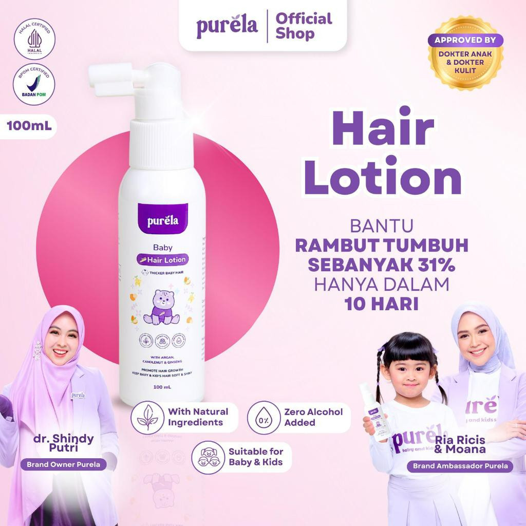 purela baby hair lotion 60ml and 100ml/perawatan rambut bayi dan anak purela baby hair lotion 60ml and 100ml/perawatan rambut bayi dan anak
