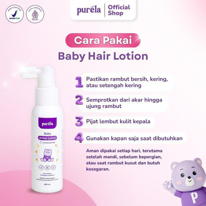 purela baby hair lotion 60ml and 100ml/perawatan rambut bayi dan anak purela baby hair lotion 60ml and 100ml/perawatan rambut bayi dan anak