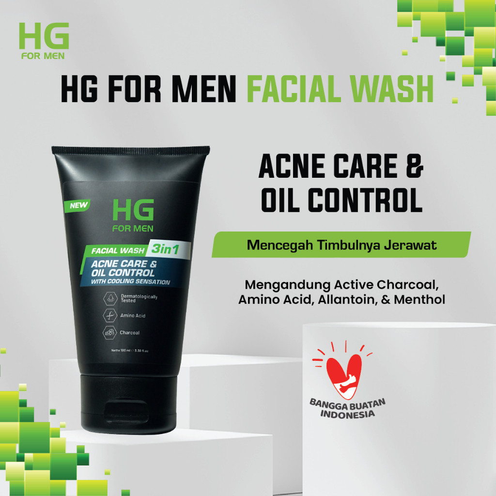 hg for men facial wash 3in1 brightening deep cleansing and acne care oil control 100 ml/pembersih wajah hg for men facial wash 3in1 brightening deep cleansing and acne care oil control 100 ml/pembersih wajah