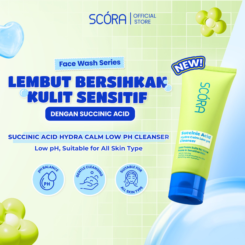 scora succinic acid hydra calm low ph cleanser 100ml/pembersih wajah scora succinic acid hydra calm low ph cleanser 100ml/pembersih wajah