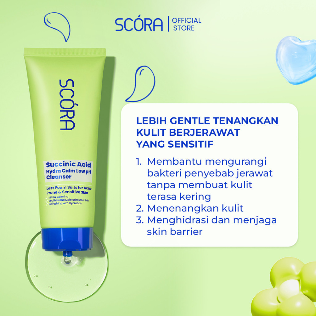 scora succinic acid hydra calm low ph cleanser 100ml/pembersih wajah scora succinic acid hydra calm low ph cleanser 100ml/pembersih wajah