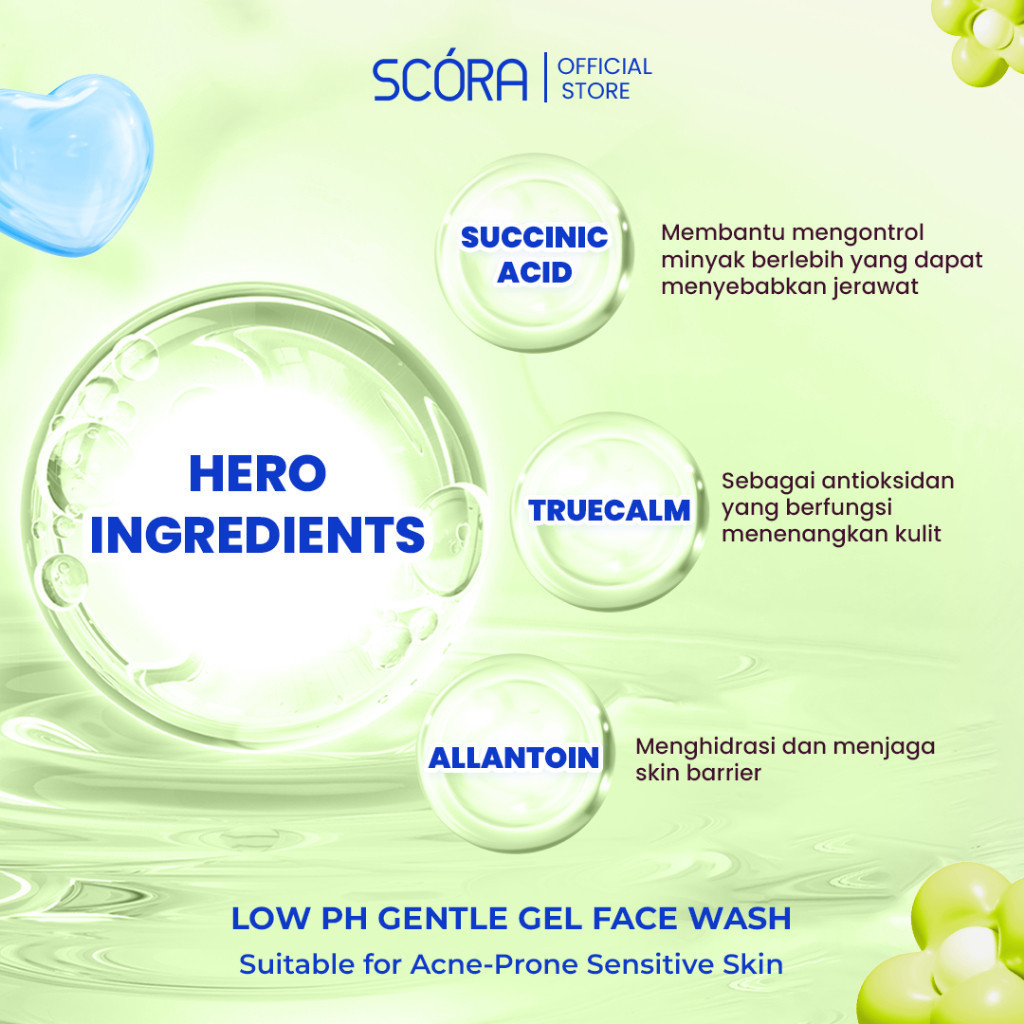 scora succinic acid hydra calm low ph cleanser 100ml/pembersih wajah scora succinic acid hydra calm low ph cleanser 100ml/pembersih wajah