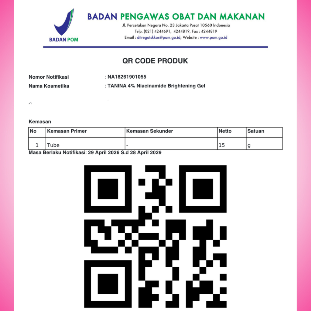 tanina 4% niacinamide brightening gel 15g/pelembab wajah tanina 4% niacinamide brightening gel 15g/pelembab wajah